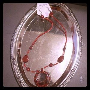 NWT red sparkle earrings and necklace